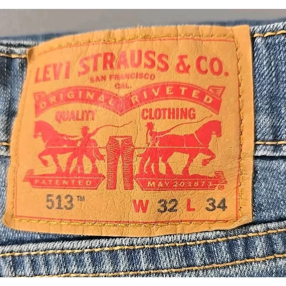 Levi's 513 Men's Jeans W32 L34 Slim Straight Blue Denim Medium Wash #0203